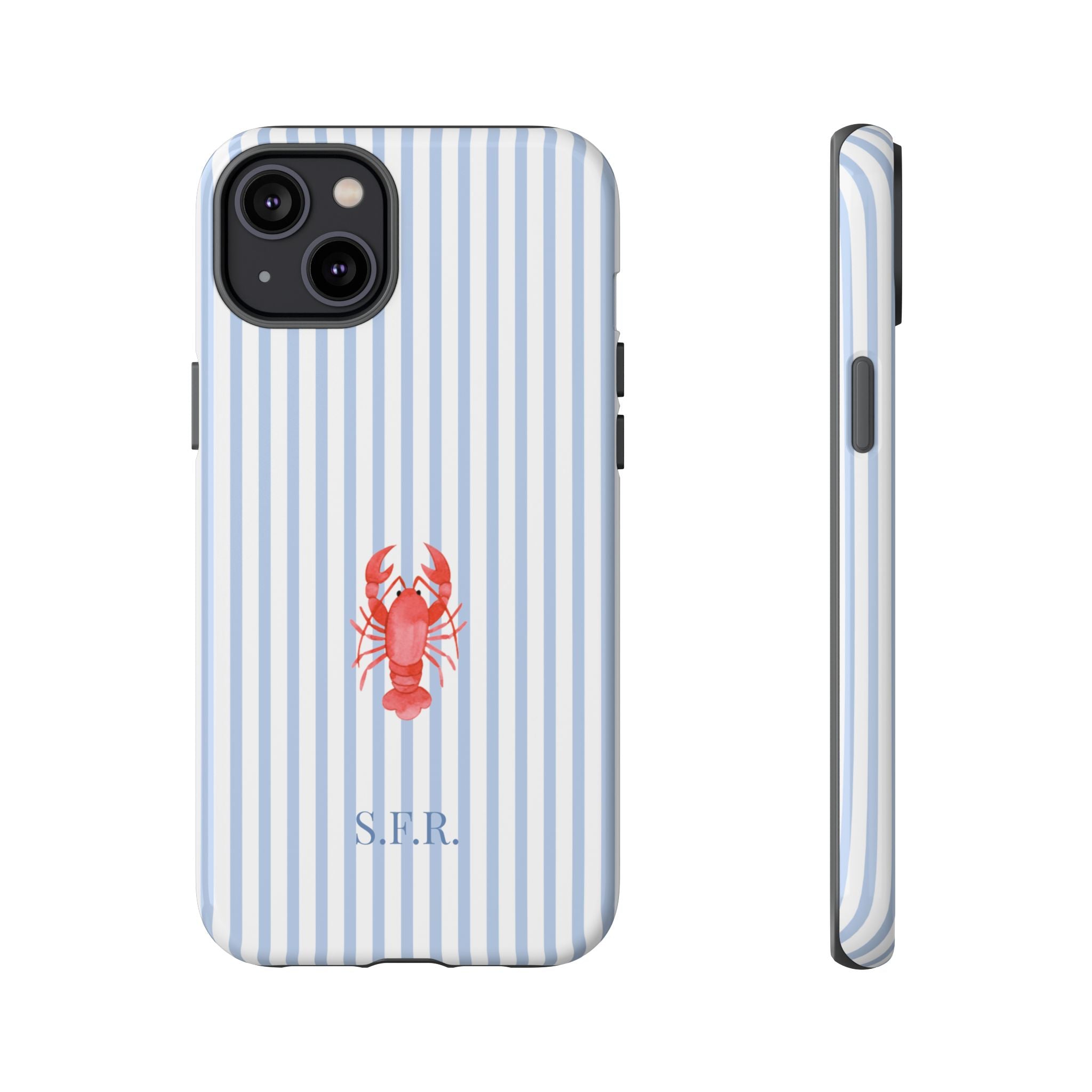 LOBSTER LIGHT BLUE STRIPES – Personalisierte Handyhülle mit Dual-Layer-Schutz