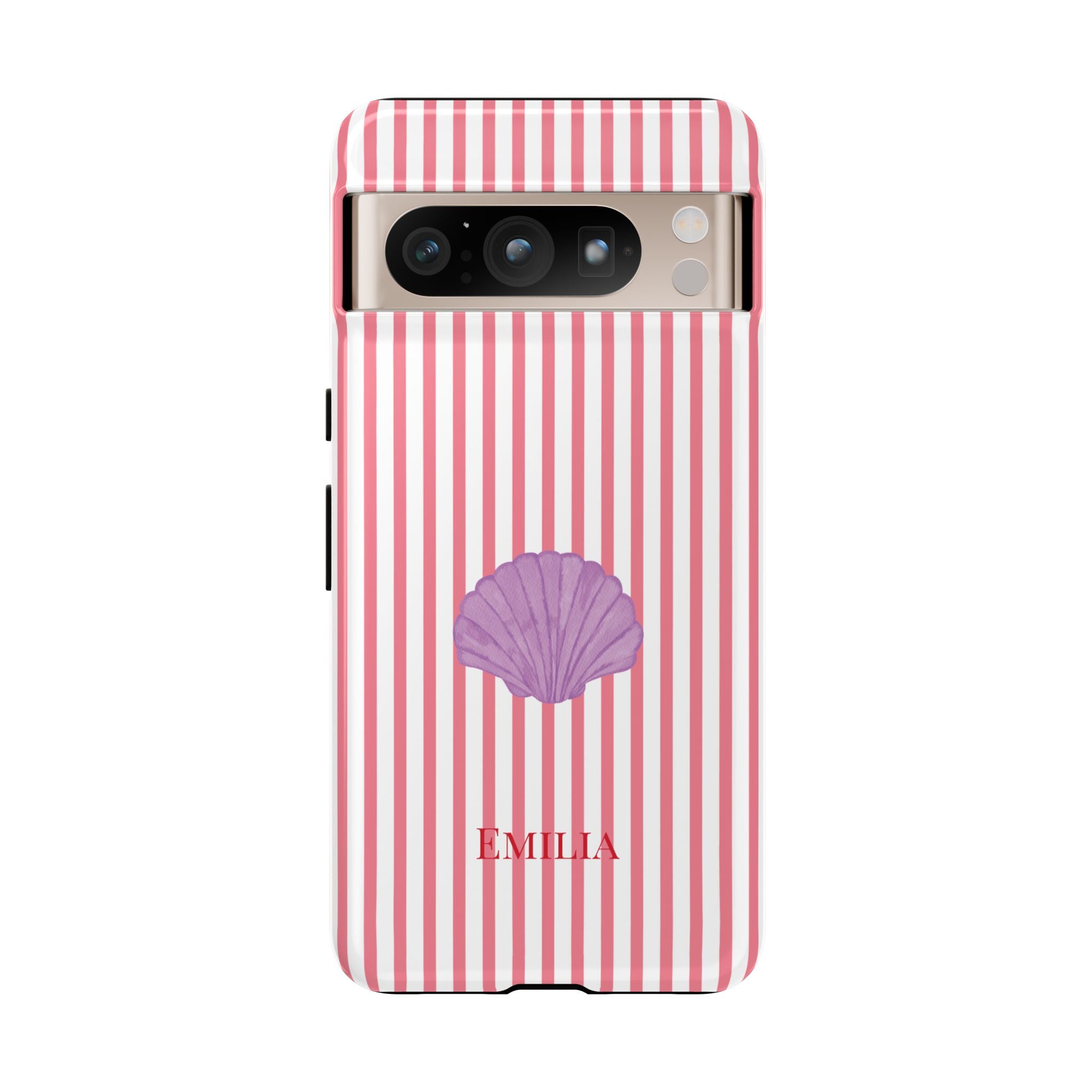 SHELL PINK STRIPES – Personalisierte Handyhülle mit Dual-Layer-Schutz