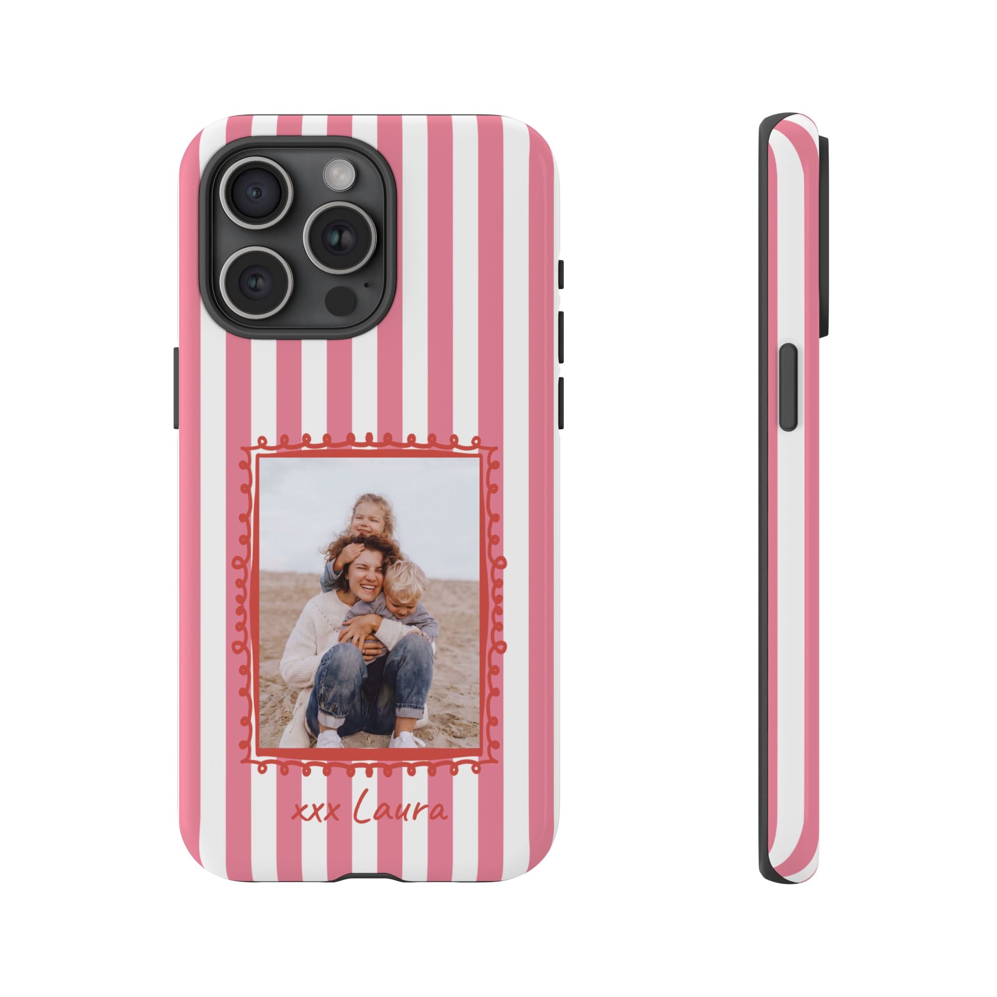 PINK STRIPES PHOTO FRAME – Personalisierte Foto Handyhülle mit Dual-Layer-Schutz