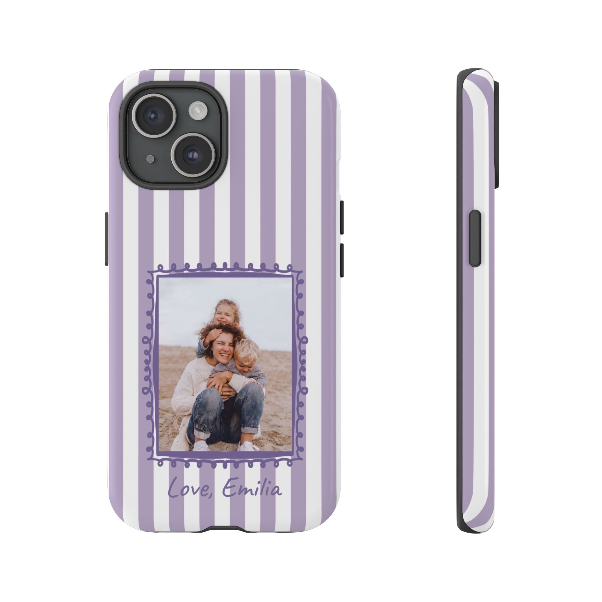 LAVENDER STRIPES PHOTO FRAME – Personalisierte Foto Handyhülle mit Dual-Layer-Schutz