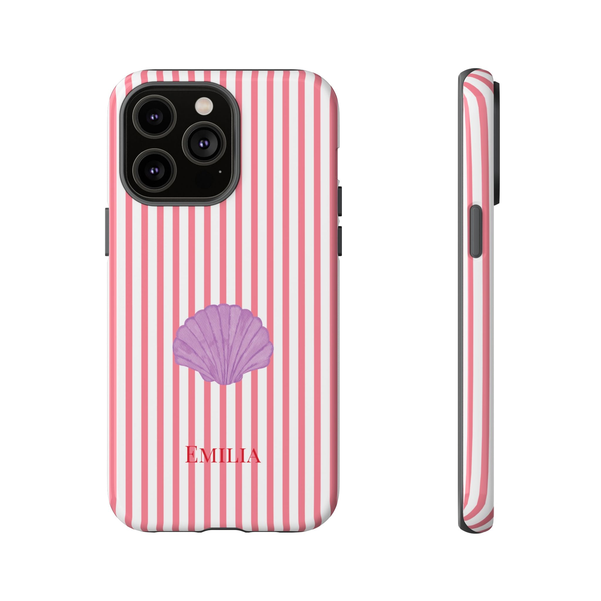 SHELL PINK STRIPES – Personalisierte Handyhülle mit Dual-Layer-Schutz