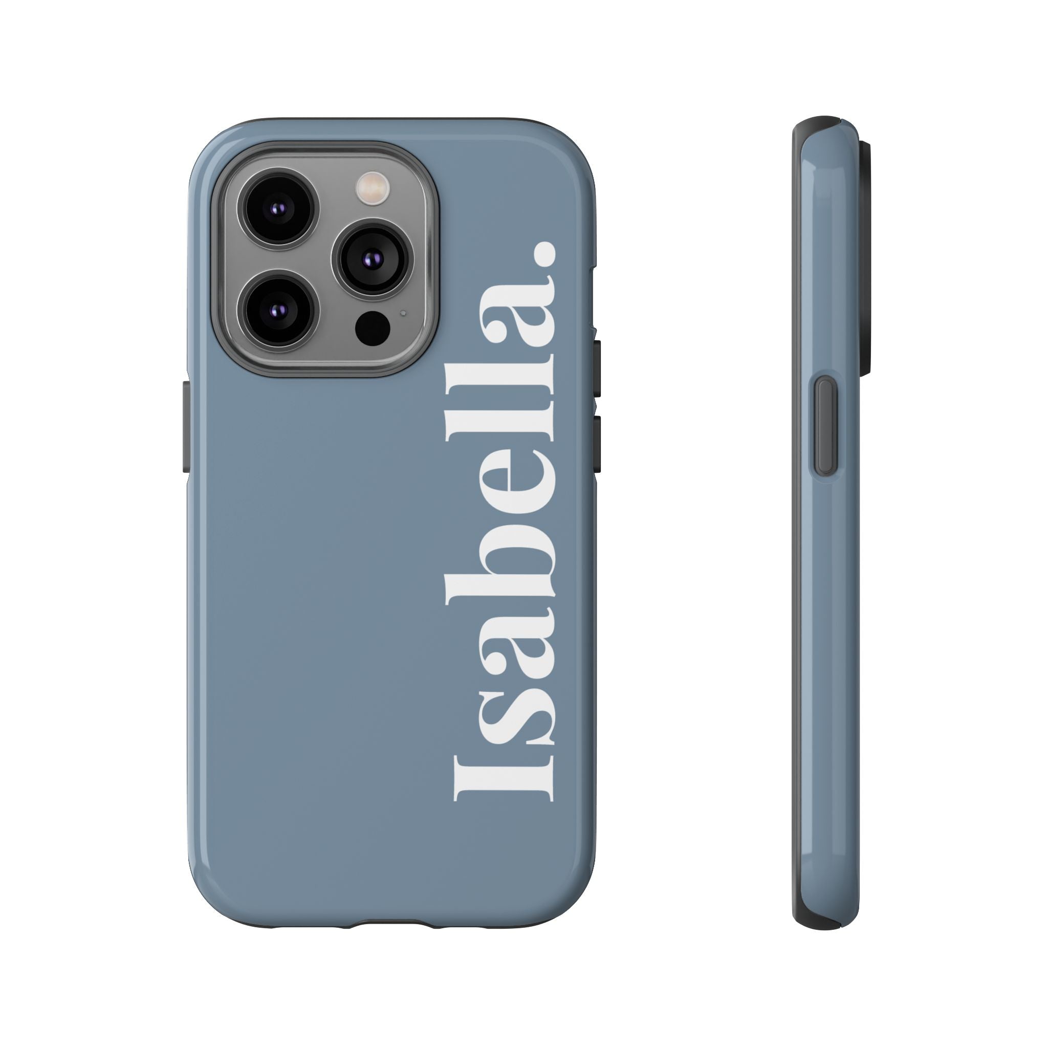 DUSTY BLUE BOLD NAME – Personalisierte Handyhülle mit Dual-Layer-Schutz