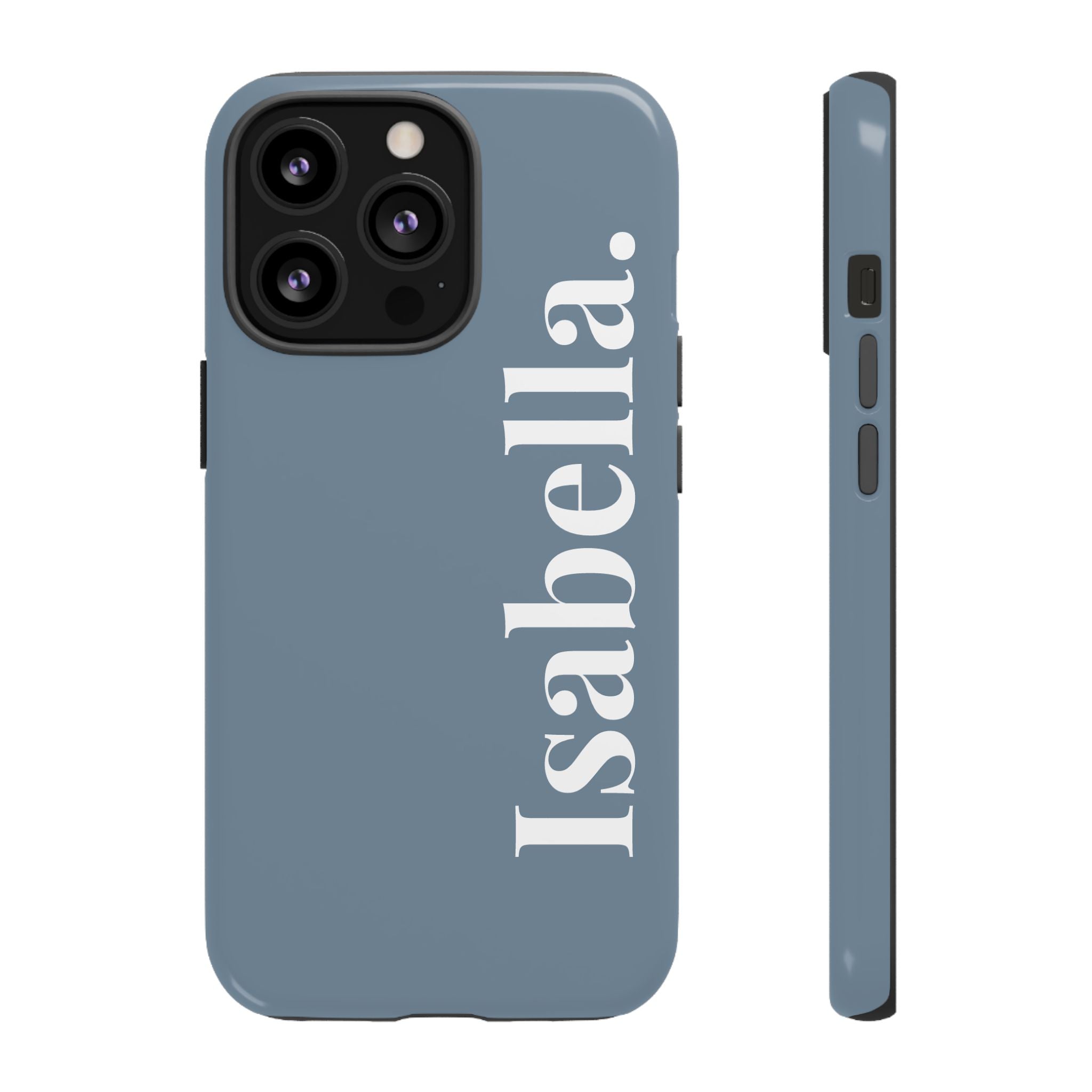 DUSTY BLUE BOLD NAME – Personalisierte Handyhülle mit Dual-Layer-Schutz