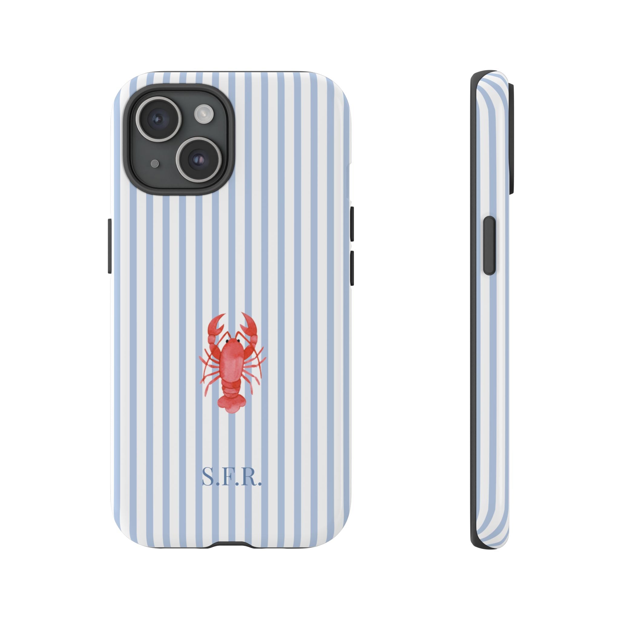 LOBSTER LIGHT BLUE STRIPES – Personalisierte Handyhülle mit Dual-Layer-Schutz