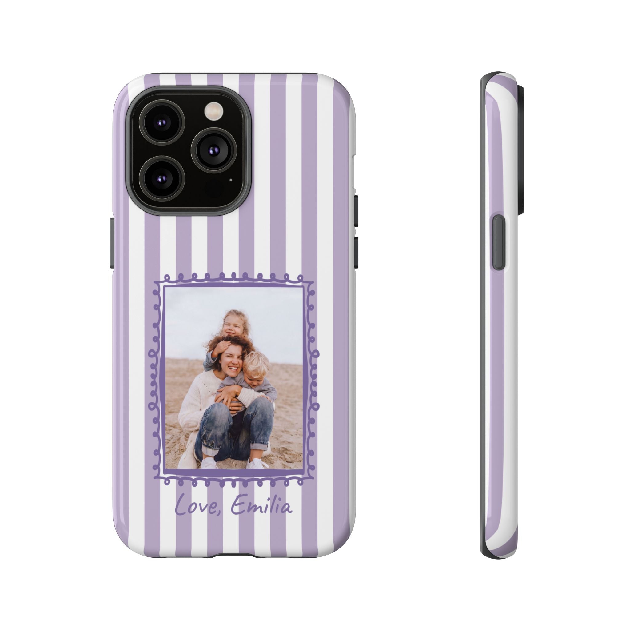 LAVENDER STRIPES PHOTO FRAME – Personalisierte Foto Handyhülle mit Dual-Layer-Schutz