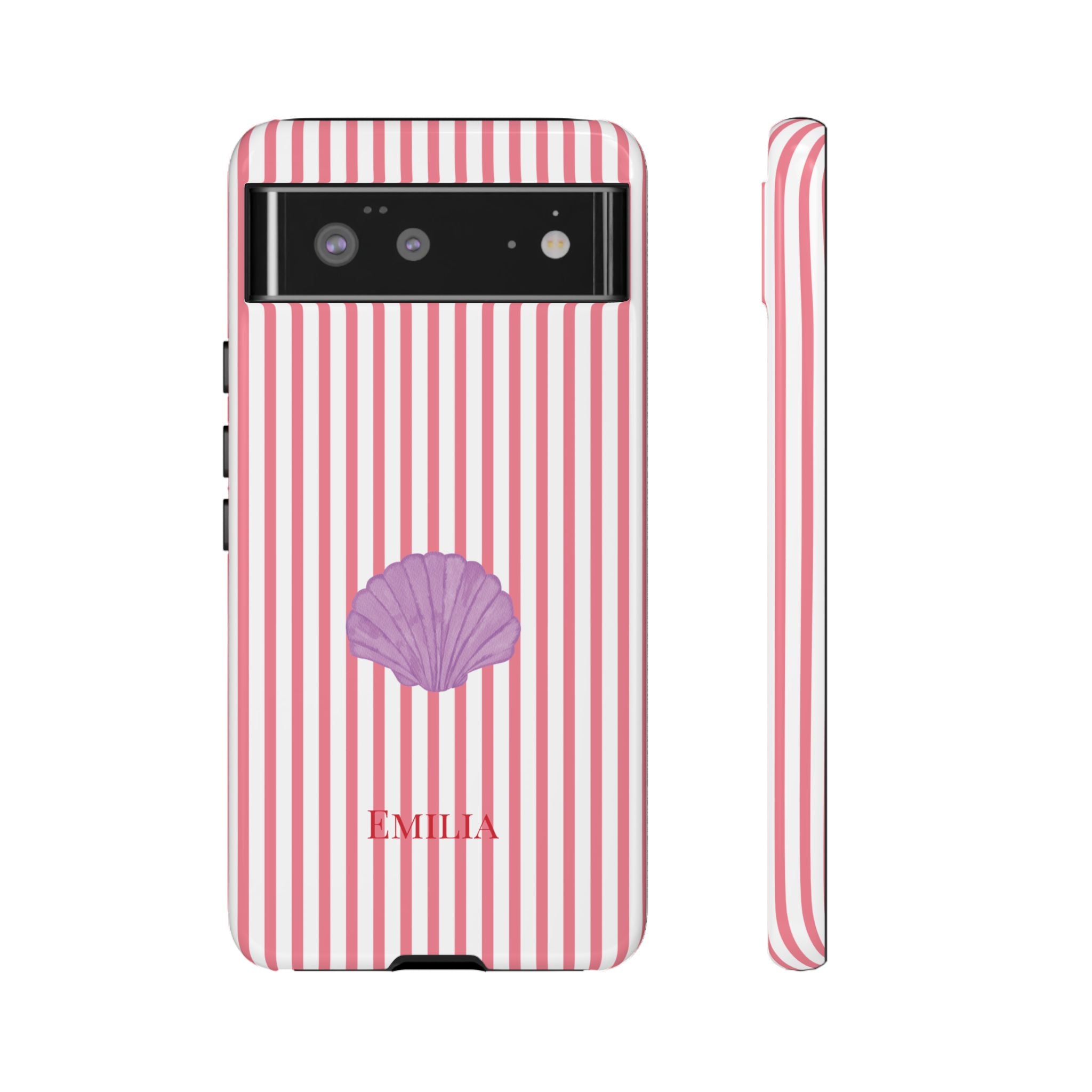 SHELL PINK STRIPES – Personalisierte Handyhülle mit Dual-Layer-Schutz